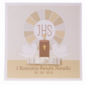 kremowe, eleganckie zaproszenia na komunię z IHS (minimalne zamówienie 10 szt.) 