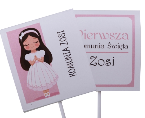 podziekowania na komunię - lizaki podziękowania dla gości - wzór dla dziewczynki