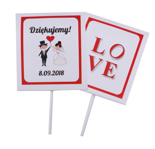 czerwone podziękowania lizaki dla Gości weselnych - LOVE