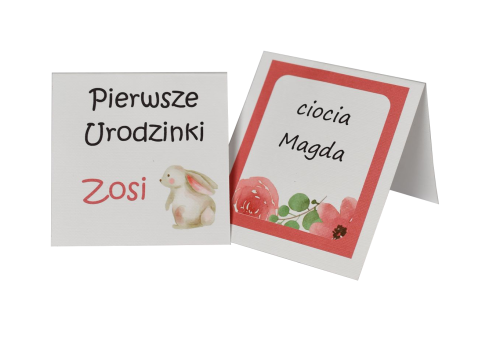 urocze, różowe winietki na roczek dla dziewczynki - dwustronne