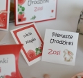 urocze, różowe winietki na roczek dla dziewczynki - dwustronne