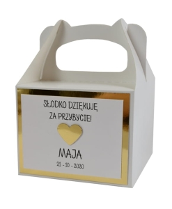 złote pudełka na ciasto na chrzciny z serduszkiem  (minimalne zamówienie 15 szt.) 