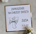 srebrne, eleganckie zaproszenia na chrzest z aniołkiem