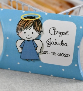 pudełka na cukierki na chrzciny dla chłopczyka - aniołek  (minimalne zamówienie 15 szt.) 