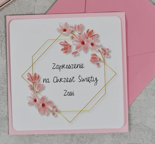urocze, kwiatowe zaproszenia na chrzest dla dziewczynki