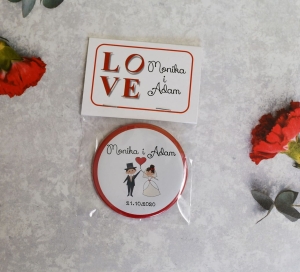 czerwone magnesy ślubne w opakowaniu - love (minimalne zamówienie 15 szt.) 