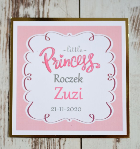złote, urocze zaproszenia na roczek dla dziewczynki - księżniczka / princess