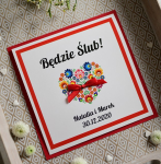 ludowe, czerwone zaproszenia ślubne folk (minimalne zamówienie 15 szt.) 