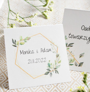 winietki ślubne z motywem listków i geometrycznego wzoru (minimalne zamówienie 20 szt.) 