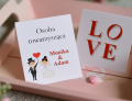 spersonalizowane winietki ślubne, szybka realizacja, czerwone winietki love