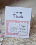 różowe winietki na chrzest dla dziewczynki - wózeczek (minimalne zamówienie 15 szt.) 