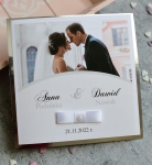 eleganckie srebrne zaproszenia ślubne z kokardką (minimalne zamówienie 15 szt.) 