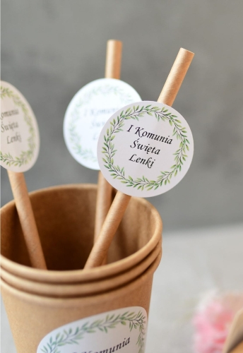 papierowe, ekologiczne słomki eco kraft z personalizacją - komunijny nadruk z imieniem dziecka i datą