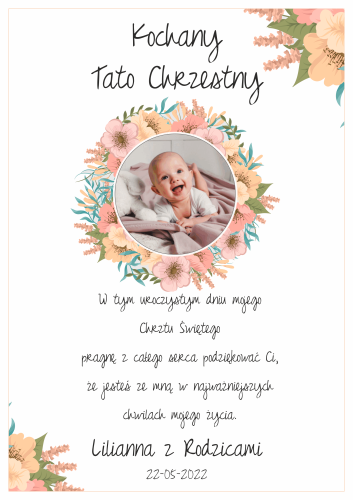 projekt podziękowania na chrzest - dla chrzestnych - rameczka ze zdjęciem