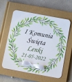 rustykalna, ekologiczna księga gości na I Komunię Świętą - zielony wianuszek - z wydrukiem imienia dziecka i daty