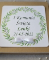 rustykalna, ekologiczna księga gości na I Komunię Świętą - zielony wianuszek - z wydrukiem imienia dziecka i daty