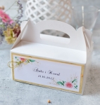 złoto-różowe, kwiatowe pudełka na ciasto weselne - GOLD (minimalne zamówienie 15 szt.) 