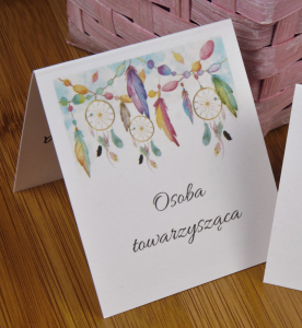 winietki ślubne boho w kolorowe pióra i łapacze snów - HIT! (minimalne zamówienie 20 szt.) 