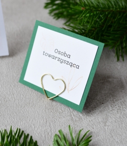 winietki ślubne na złotym stojaczku (serce) - butelkowa zieleń (minimalne zamówienie 15 szt.) 