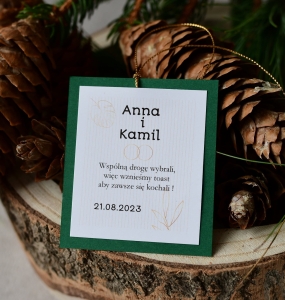 modne zawieszki na wódkę weselną - butelkowa zieleń i złoto (minimalne zamówienie 15 szt.) 