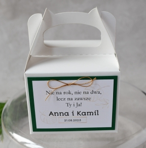 małe pudełka na ciasto weselne - butelkowa zieleń i złoto (minimalne zamówienie 15 szt.) 