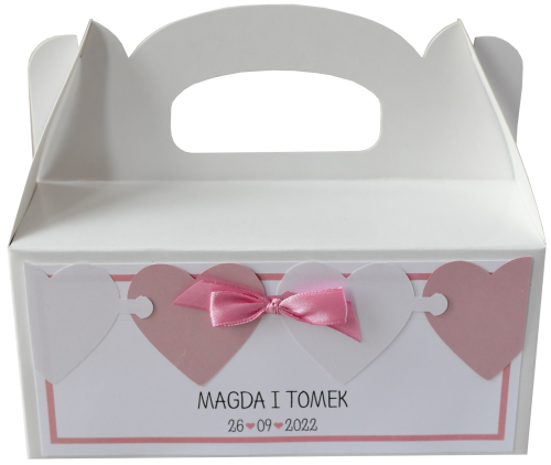 oryginalne  pudełka na ciasto weselne pudrowy róż serduszka