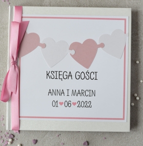 księga gości weselnych - girlanda serduszek - pink
