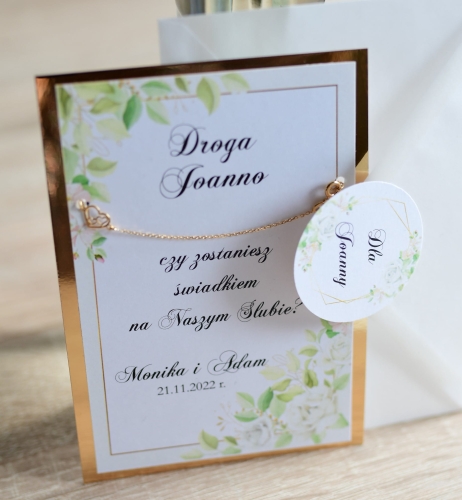 czy zostaniesz naszą świadkową - prośba o bycie świadkiem ze srebną bransoletką w stylu glamour