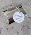 srebre pudełka odblaskowe na cukierki weselne - personalizacja w cenie - glamour