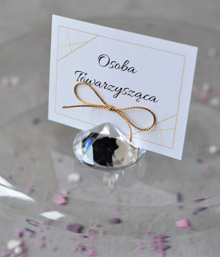 modne złote winietki ślubne z kokardką - diament