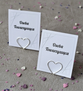 modne winietki ślubne na SREBRNYM  stojaczku  w kształcie serca (minimalne zamówienie 15 szt.) 