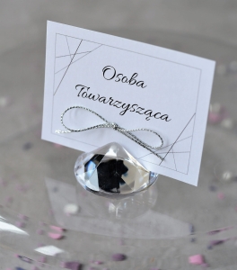 modne  winietki ślubne z kokardką - diamentowe stojaczki - wersja srebrna (minimalne zamówienie 15 szt.) 
