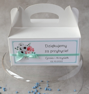 kwiatowe, miętowe pudełka na ciasto weselne (minimalne zamówienie 15 szt.) 
