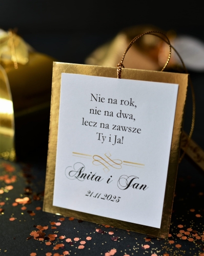 złote zawieszki na wódkę weselną - modny papier typu mirror