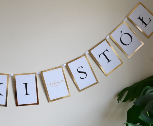 złoty baner girlanda weselna z dowolnym napisem w stylu glamour