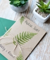 modne botaniczne zaproszenia weselne z paprocią - druk na papierze ekologicznym kraft - wydruk listy gości w cenie - komplet z ozdobą kopertą
