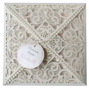 ażurowe, kremowe zaproszenia na I Komunię Świętą + KOPERTA (minimalne zamówienie 10 szt.) 