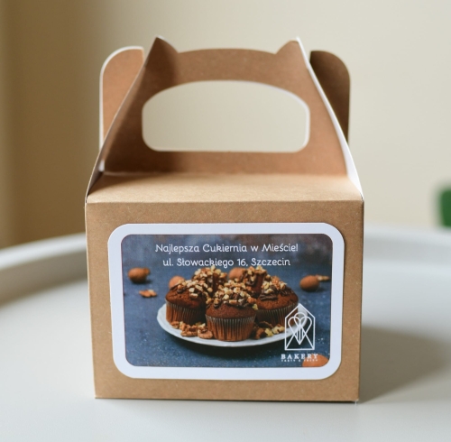 pudełka na ciasto z rączką - dla firm lub cukierni - z logo firmy - ekologiczny karton - gadżety reklamowe dla firm