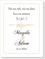 nalepki naklejki na wódkę weselną glamour; nadruk dowolnego wierszyka i imion Pary Młodej