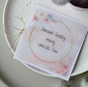 zaproszenia na chrzciny dla dziewczynki KWIATY z KALKĄ  (minimalne zamówienie 10 szt.) 