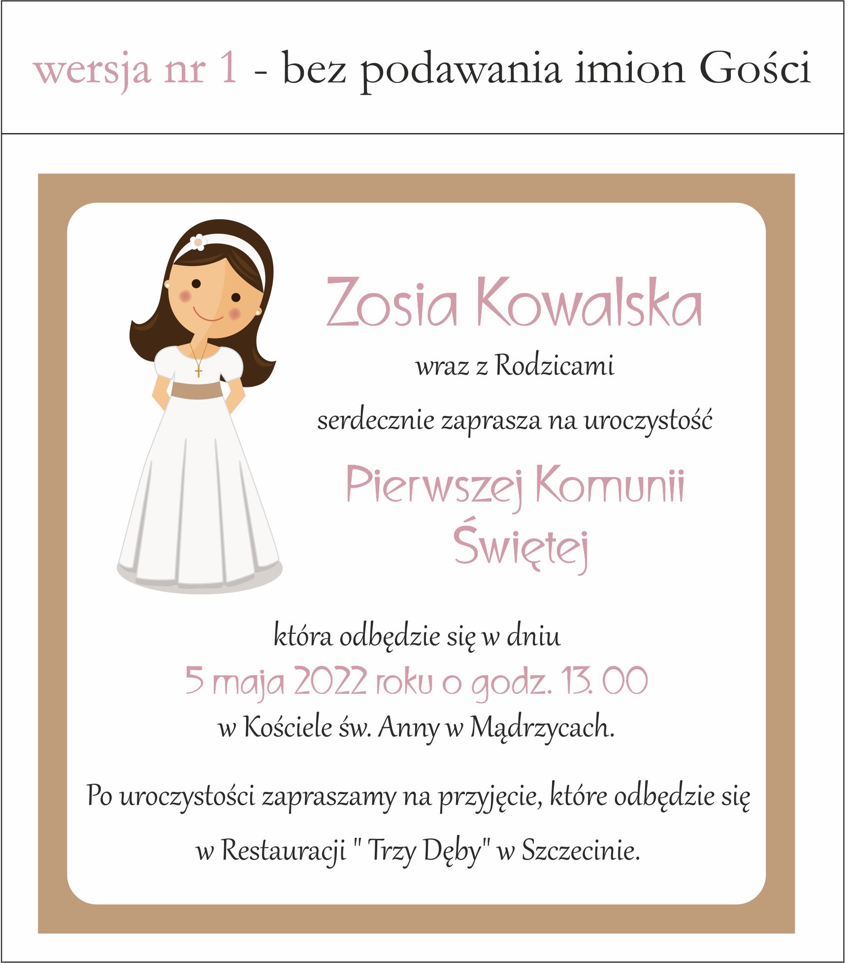 tekst zaproszenia na komunię dla dziewczynki