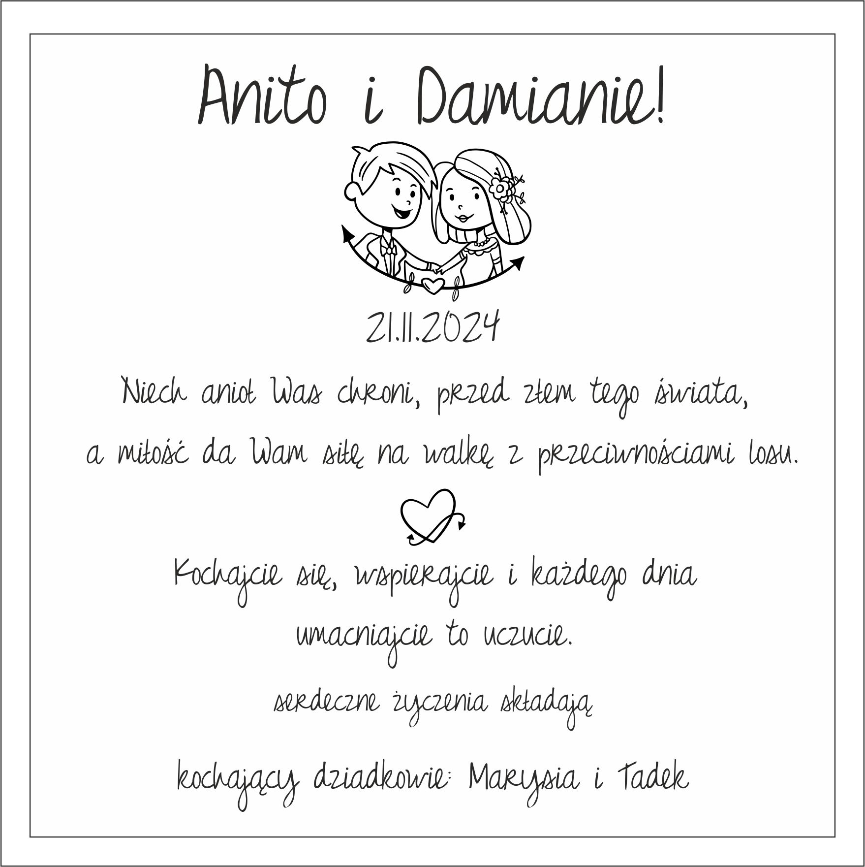 rustykalna kartka z życzeniami dla pary młodej i kopertą na pieniądze