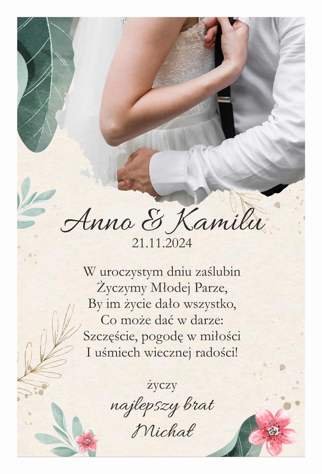 treść tekstu dla pary młodej