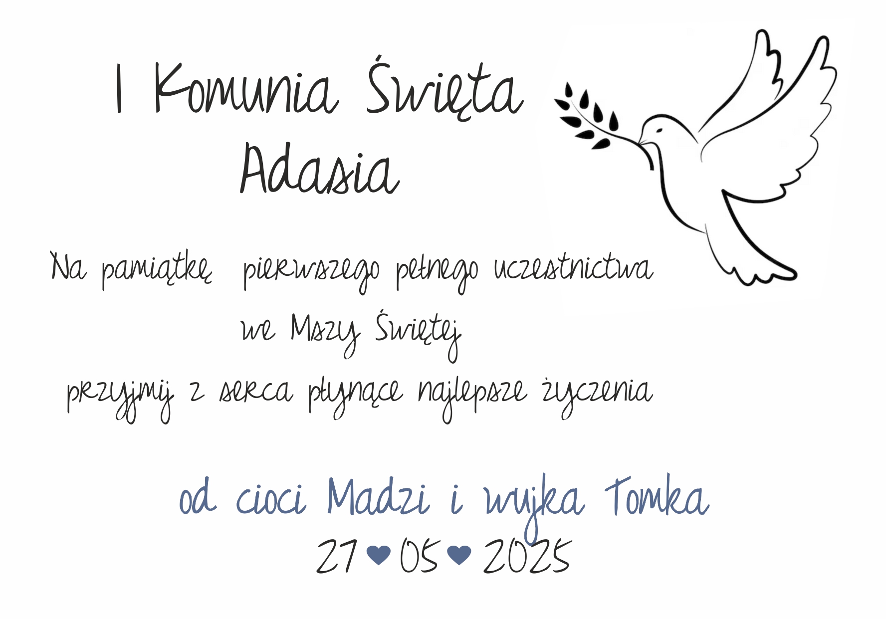 granatowa kartka komunijna dla chłopca z życzeniami 