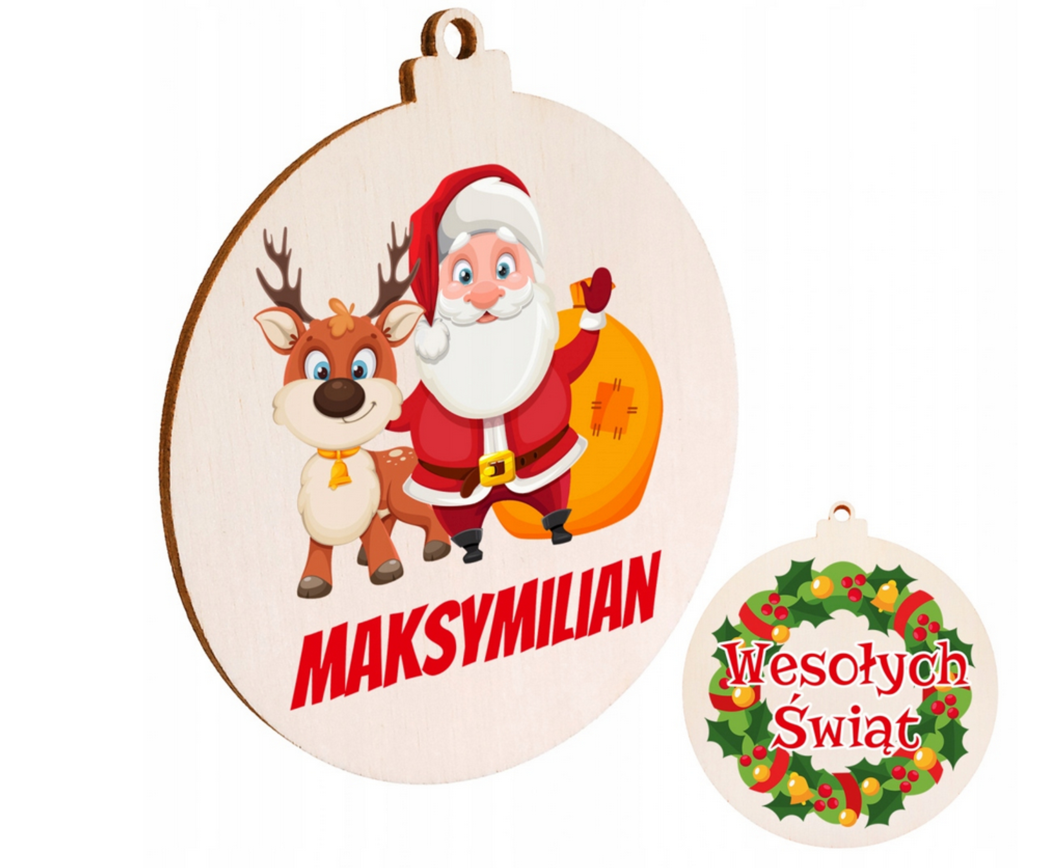 kolorowa, drewniana bombka świateczna na choinkę z Twoim imieniem