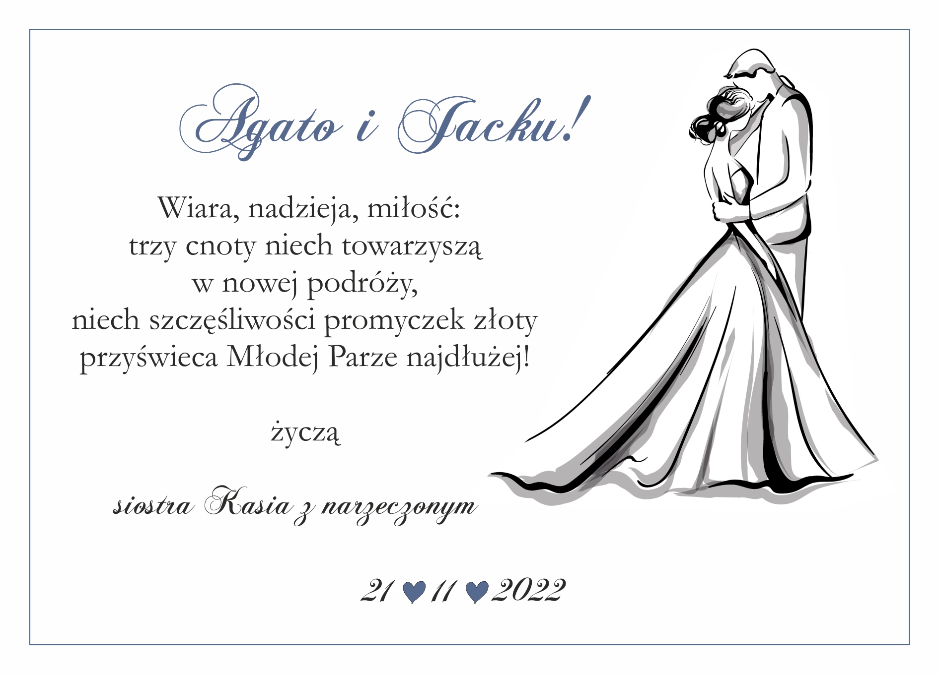 kartka z zyczeniami dla pary młodej z kopertą