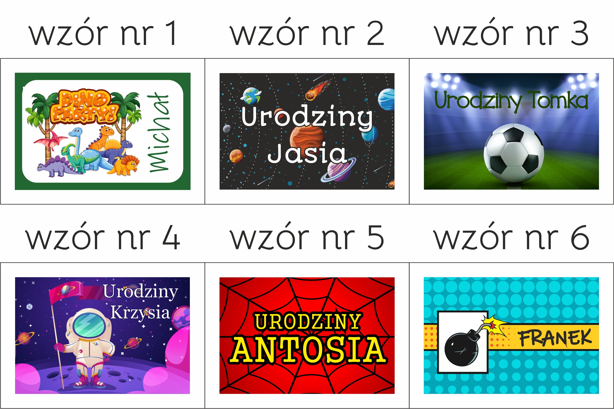 Wzory etykiet do magnesów dla chłopców